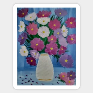 mixed flowers in a white vase Sticker